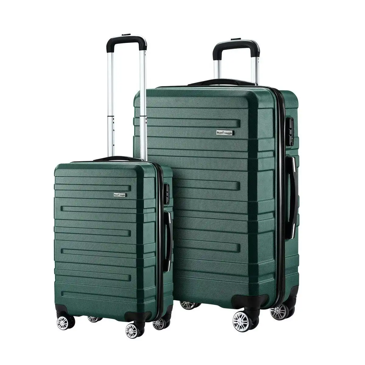 Buon Viaggio 2 Piece Suitcases Luggage Set Carry On Travel Case Cabin Hard Shell Travelling Baggage Expandable Lightweight Rolling TSA Lock Green