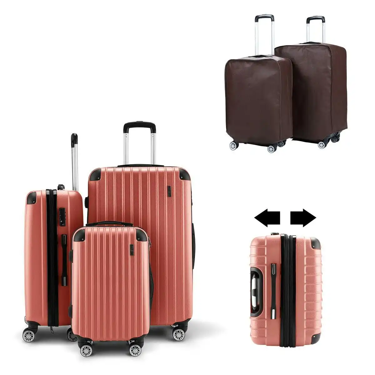 Buon Viaggio 3Pcs Suitcase Luggage Set Expandable Hard Shell Carry On Travel Trolley Lightweight Cabin TSA Lock 2 Covers Rose Gold
