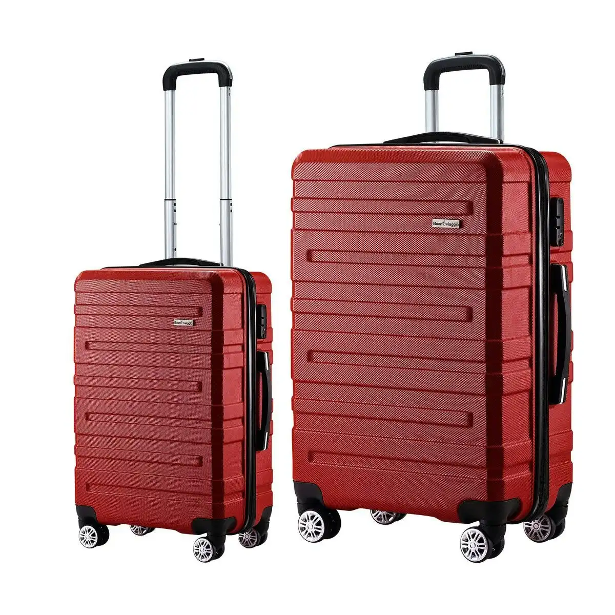 Buon Viaggio 2 Piece Luggage Set Carry On Hard Shell Suitcase Travel Trolley Expendable Lightweight Case Cabin TSA Lock Red