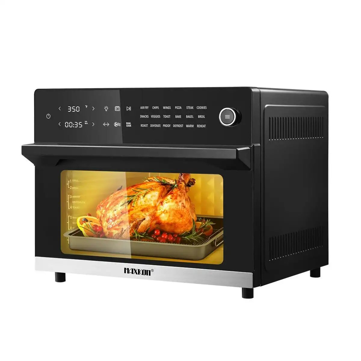 Maxkon  30L 18-In-1 Large Oil Free Air Fryer Convection Oven Cooker 1800W Dual Cook Function Black