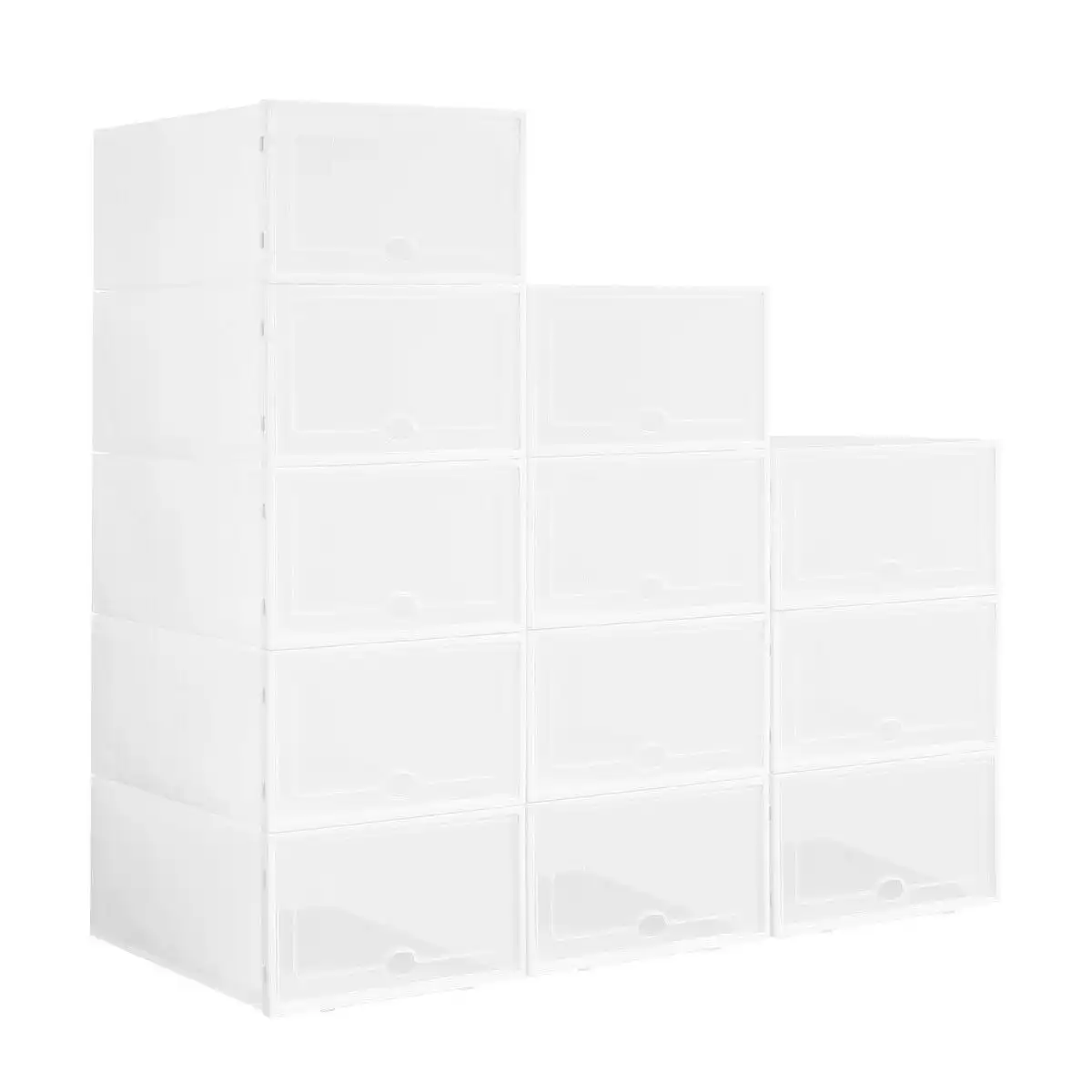 LUXSUITE 12PCS Plastic Shoe Boxes Stackable Organiser Large Storage Containers Drawers Sneaker Display Cases Bins Organizer Holder Unit with Clear Door