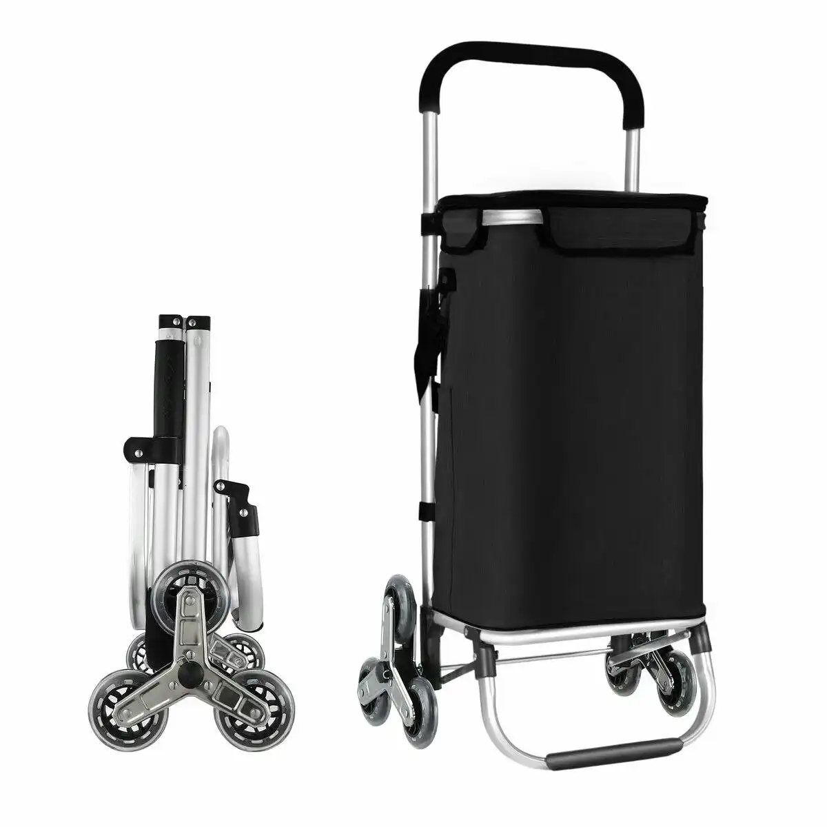 LUXSUITE Shopping Cart Trolley Wheeled Storage Trolly Bag Grocery Foldable Market Utility Granny Stair Climbing Wheels Aluminium 45L