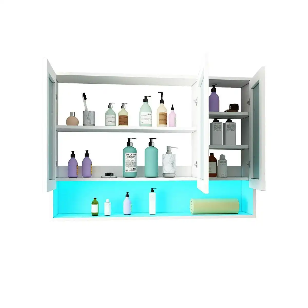 Ausway Bathroom Mirror Cabinet Medicine Shaver Shaving Wall Storage Cupboard Organiser Shelves Furniture with LED Lights Doors White