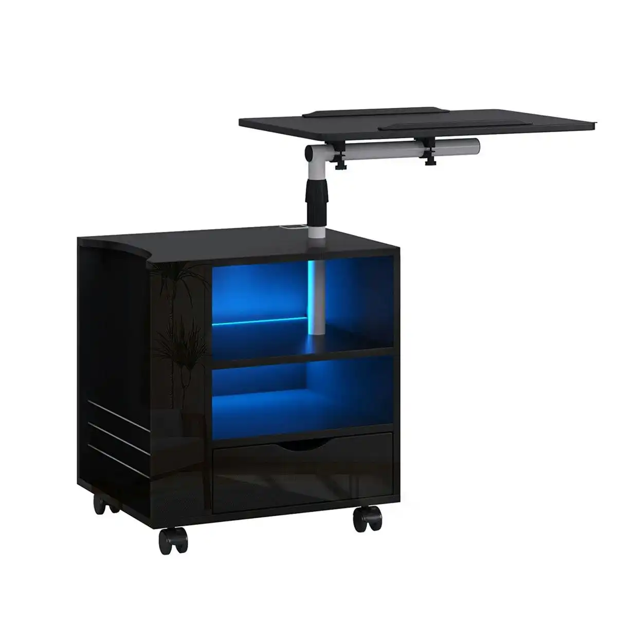 Ausway Black Bedside Table Bedroom Furniture Nightstand Modern Storage Cabinet Desk Laptop Stand with Drawer Adjustable Smart