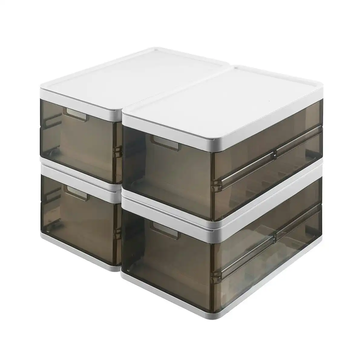 Ausway 4pcs Storage Boxes Bins Plastic Stackable Clear Shoe Containers Wardrobe for Handbag Clothes Foldable Organiser with Lids Partitions