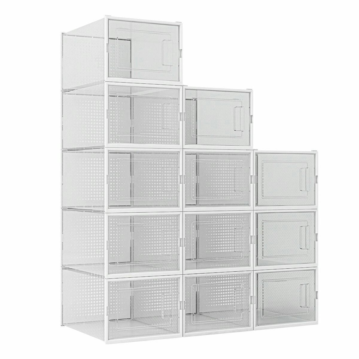 LUXSUITE 12Pcs Shoe Box Storage Case Clear Boxes Sneaker Display Plastic Extra Large Stackable Container Unit Transparent Organizer