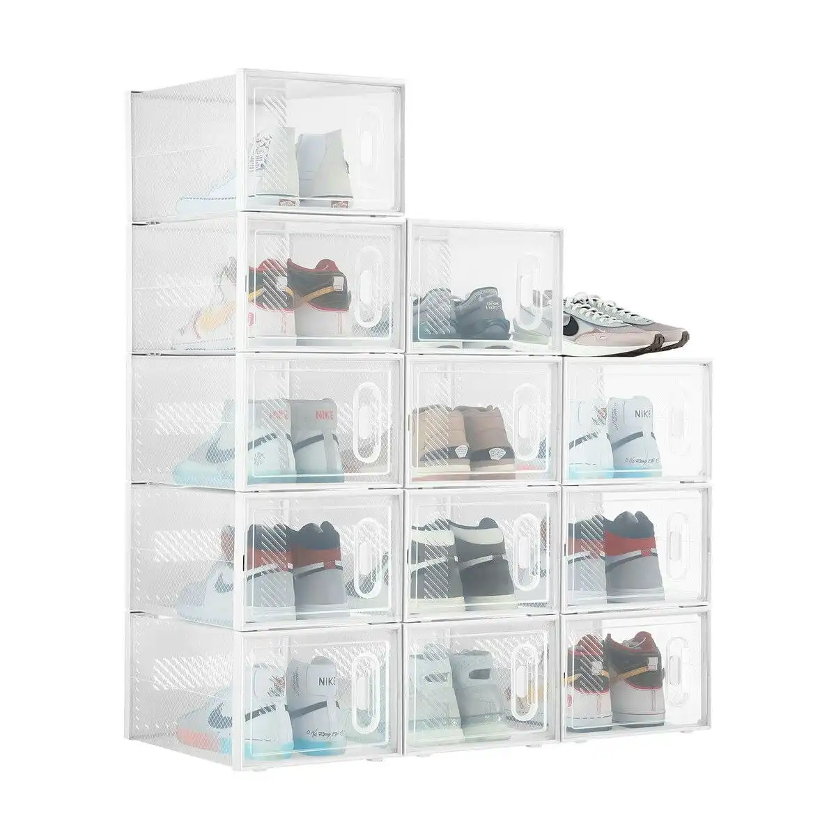 LUXSUITE 12PCS Plastic Shoe Boxes Clear Stackable Organiser Transparent Storage Containers Sneaker Display Cases Bins Holder Organizer Unit