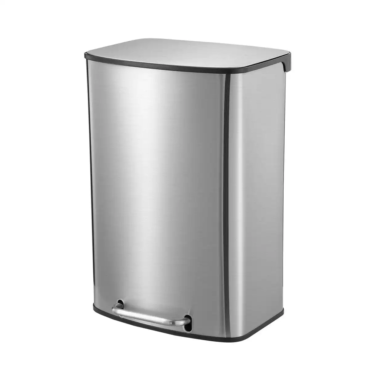 Maxkon 50L Pedal Bin Garbage Can Rubbish Recycling Trash Waste Stainless Steel Rectangular Trashcan Soft Closing Lid Kitchen House Indoor Office