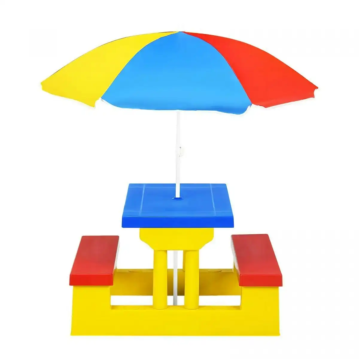 Ausway Kids Table and Chairs Toddler Childrens Picnic Activity Desk Outdoor Play Bench Set Furniture Portable Plastic with Umbrella