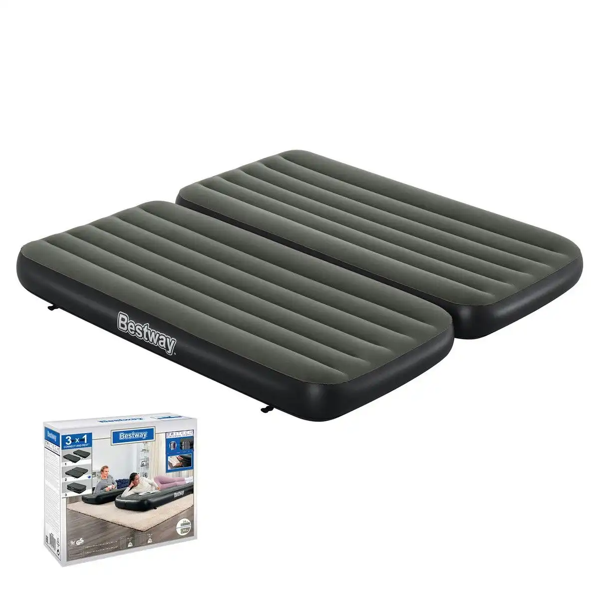 Bestway  Air Mattress King Size Twin Beds 3 In 1 Inflatable Blow Up Bed With 188x198x25cm