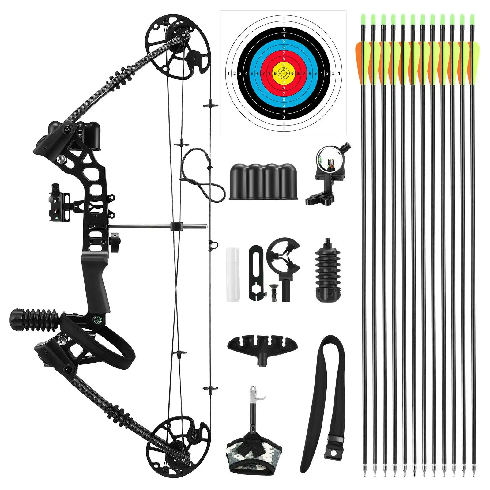Ausway Compound Bow Arrow Set Sports Archery Hunting Target Shooting 20-70lbs Right Handed Adjustable for Beginners Masters Black