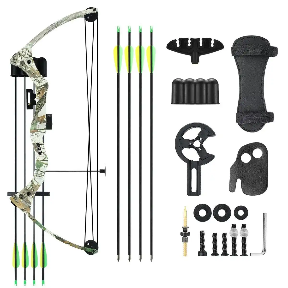 Ausway Compound Bow Arrow Set 15-20lbs Archery Sports Hunting Target Shooting RH Adjustable Speed for Youth Beginner Practice Camo