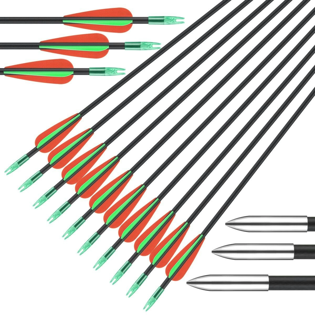 Ausway 10x Fiberglass Arrows 76.2cm Archery Target Shooting Practice 18-42lb Compound Recurve Bow Youth Beginners Dia. 6mm