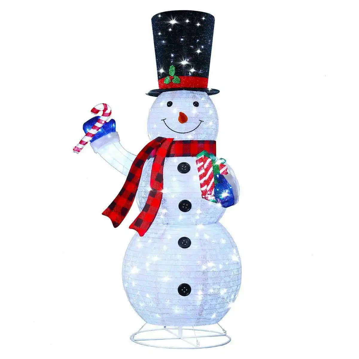 Solight 180cm Snowman Christmas Light Outdoor Decor LED Fairy String Ornament Top Hat Candy Cane Xmas Gift Box Collapsible Figurine Holiday 8 Flash Modes