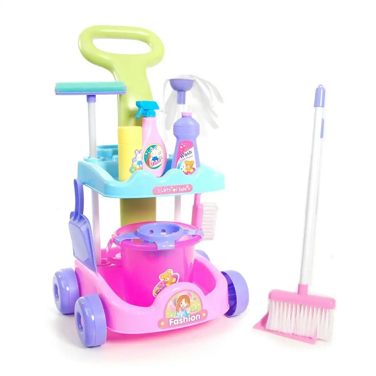 Ausway Multi Coloured Cleaning Trolley Kids Cleaner Play Set with Accessories