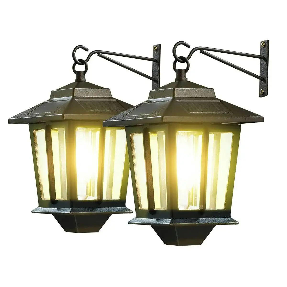 Ausway Solar Outdoor Wall Light Sconce Hanging Lantern Garden Outside Lamp Patio Fence Porch Waterproof with Light Sensor 2PCS