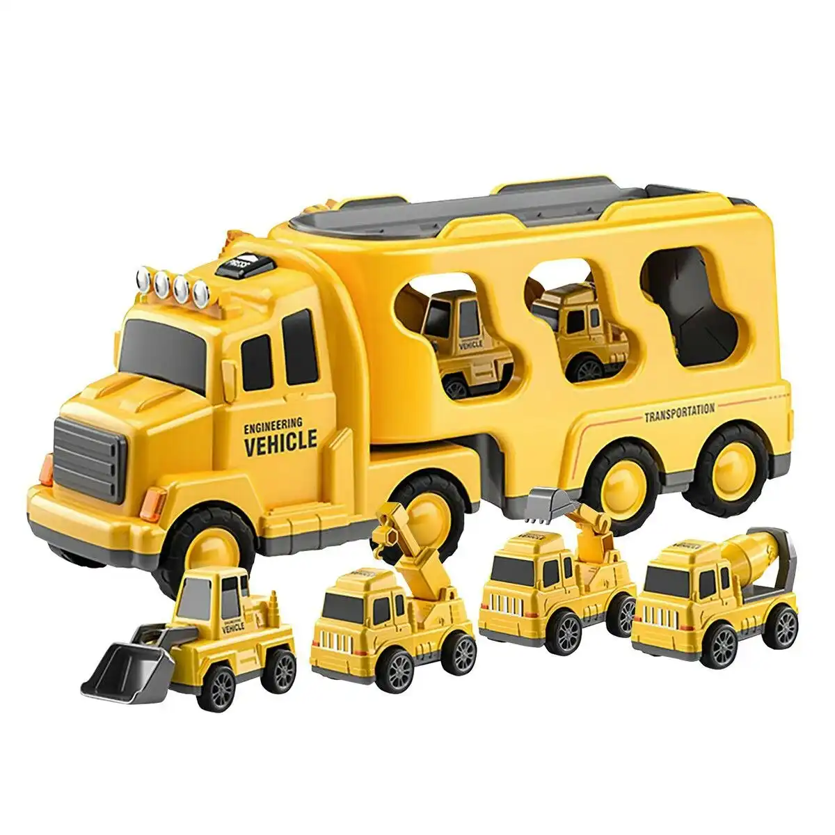 Ausway 5 In 1 Truck Toy Car Set Toddler Construction Model Friction Power Carrier Excavator Crane Mixer Dumper Drill kids