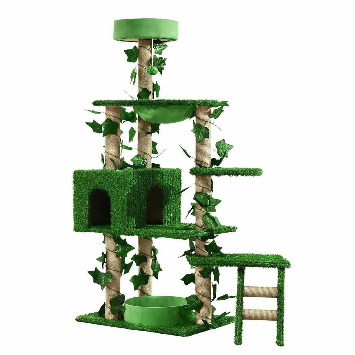 Pet Scene 140cm Cat Tree Tower Kitty Sisal Scratching Post Scratcher House Stand Cave Hammock Activity Centre Artificial Grass Condo Furniture Multi Levels
