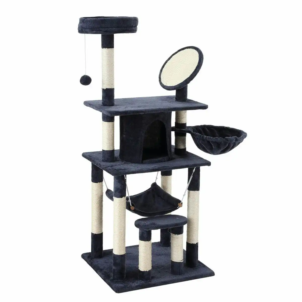 Pet Scene 143cm Cat Tree Tower House Scratching Post Scratcher Furniture Stand Pole Cave Condo Climbing Play Castle Frame Gym Hammock