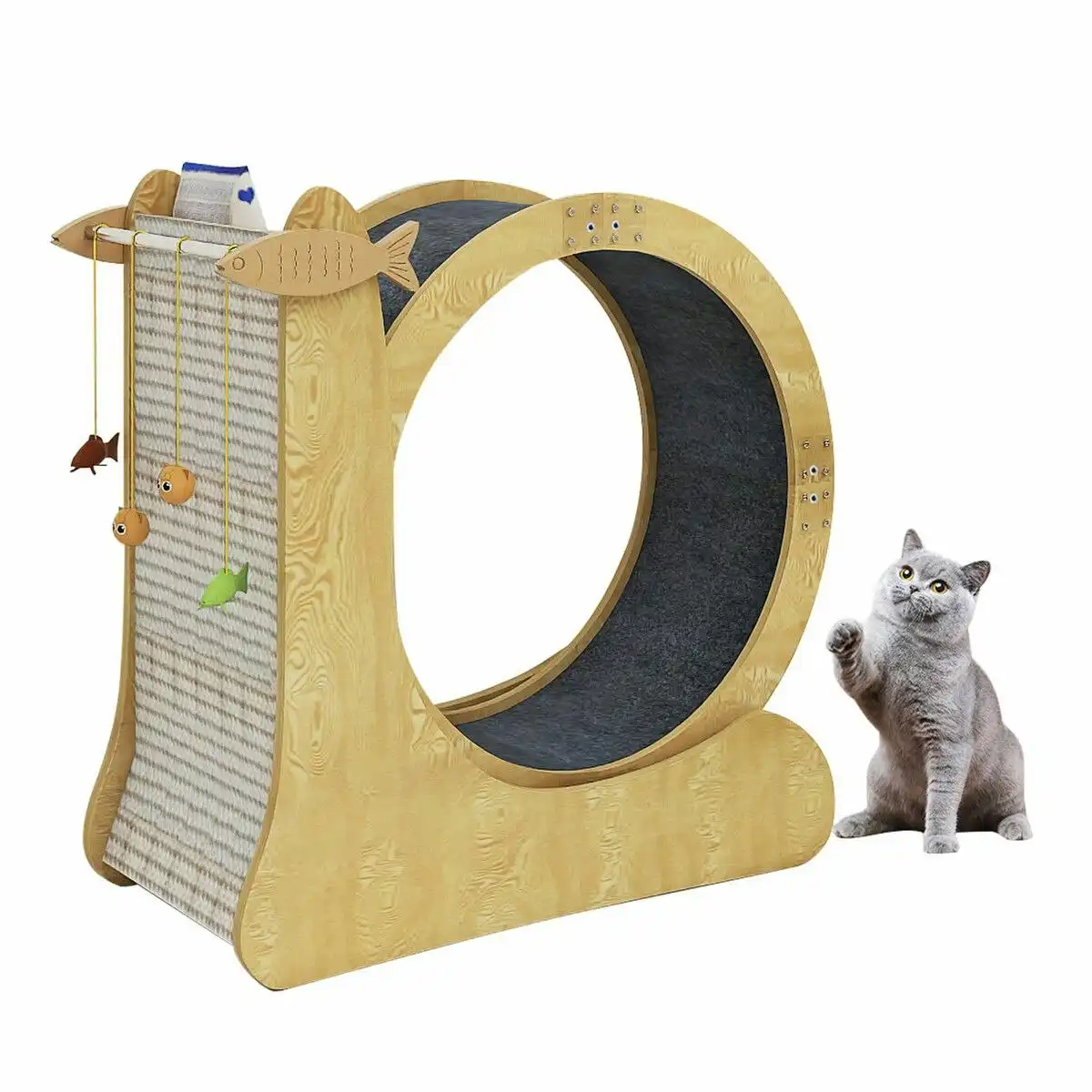 Pet Scene Cat Exercise Wheel Toy Running Exerciser Treadmill Furniture Scratcher Board Roller Play Gym Sports Equipment with Carpet Runway