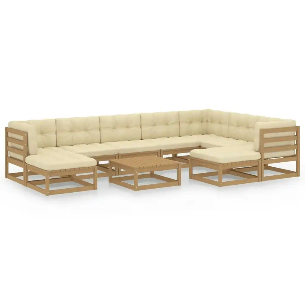 10 Piece Garden Lounge Set&Cushions Honey Brown Solid Pinewood 3076812