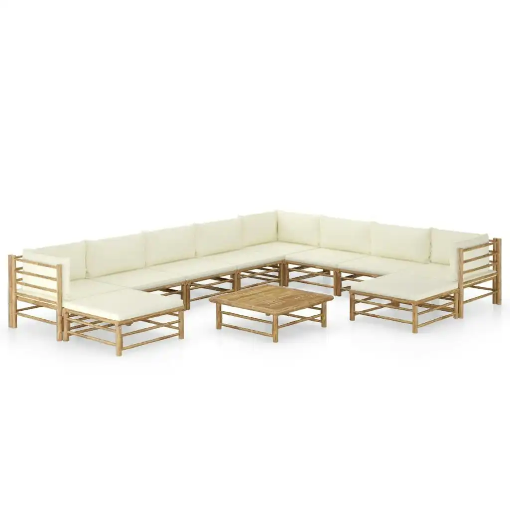 11 Piece Garden Lounge Set with Cream White Cushions Bamboo 3058223