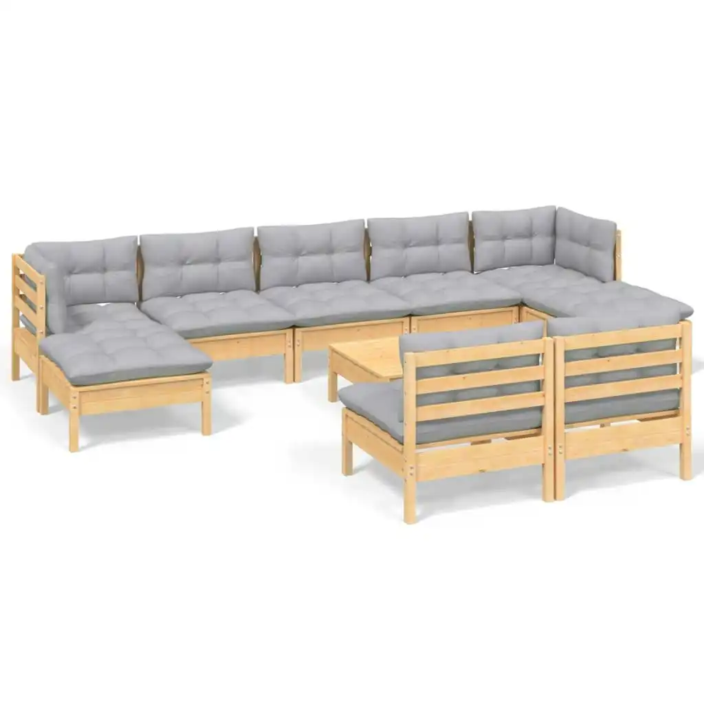 10 Piece Garden Lounge Set with Grey Cushions Pinewood 3097108