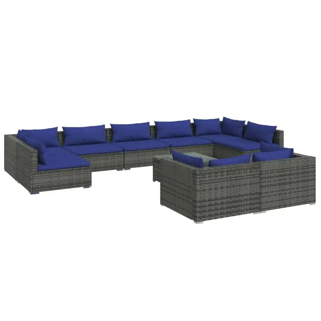 10 Piece Garden Lounge Set with Cushions Grey Poly Rattan 3102070