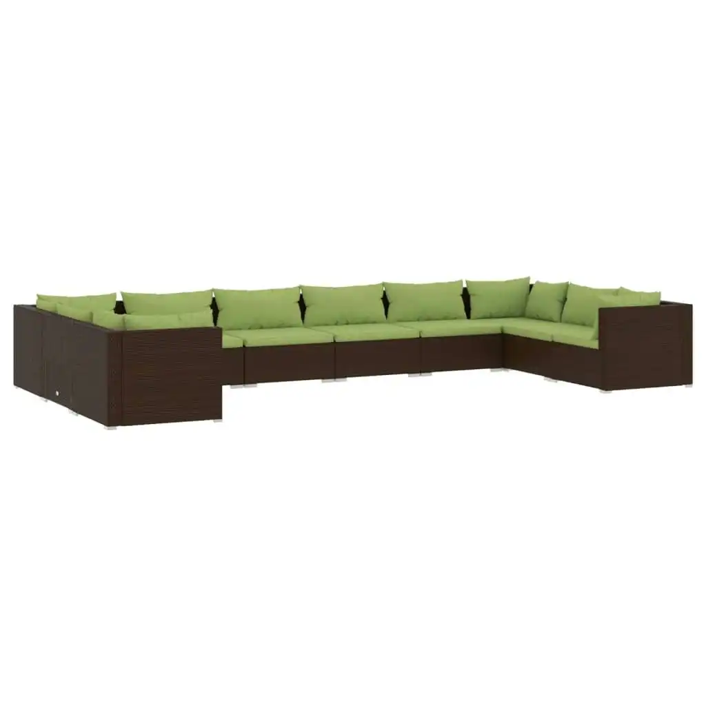 10 Piece Garden Lounge Set with Cushions Poly Rattan Brown 3101988