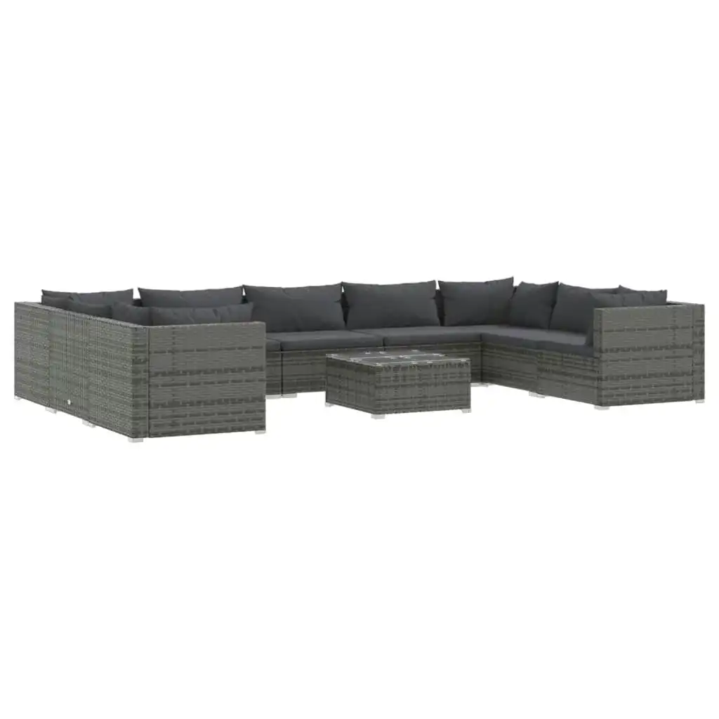 10 Piece Garden Lounge Set with Cushions Poly Rattan Grey 3101981