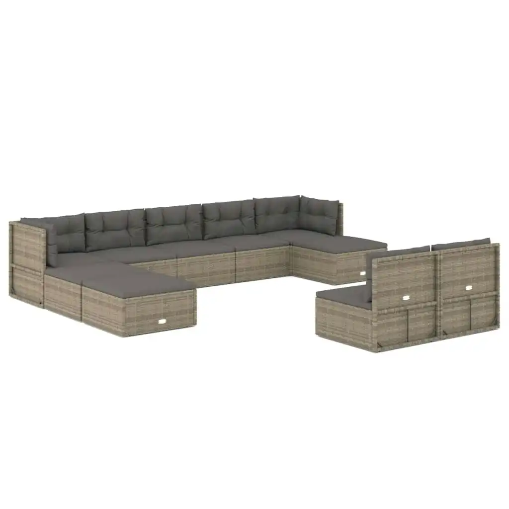 10 Piece Garden Lounge Set with Cushions Grey Poly Rattan 3187255
