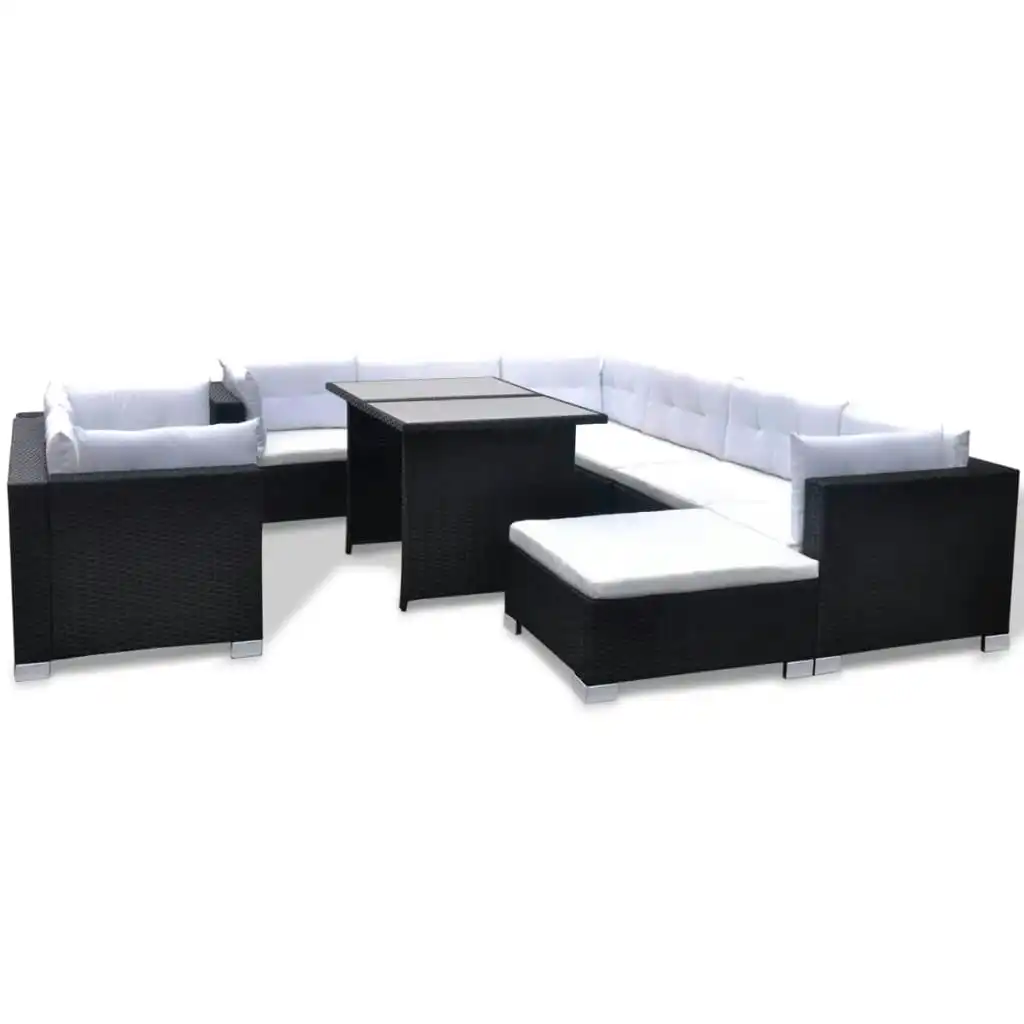 10 Piece Garden Lounge Set with Cushions Poly Rattan Black 41878