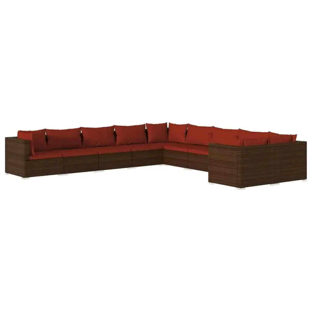 10 Piece Garden Lounge Set with Cushions Poly Rattan Brown 3102795