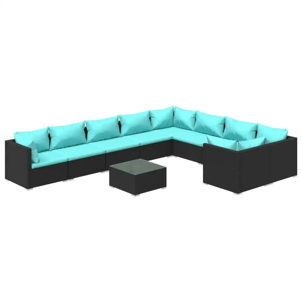 10 Piece Garden Lounge Set with Cushions Poly Rattan Black 3102769