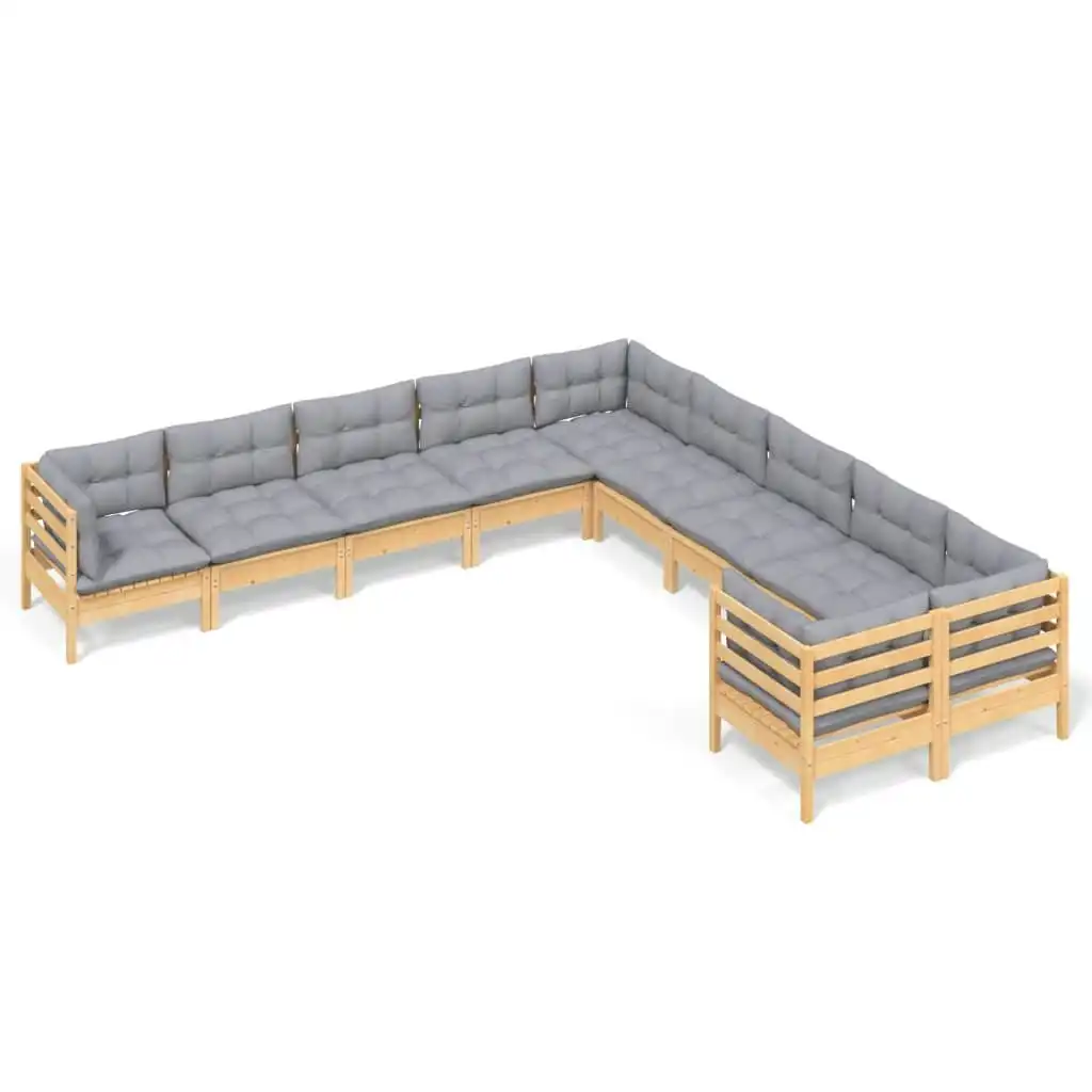 10 Piece Garden Lounge Set with Grey Cushions Pinewood 3097006