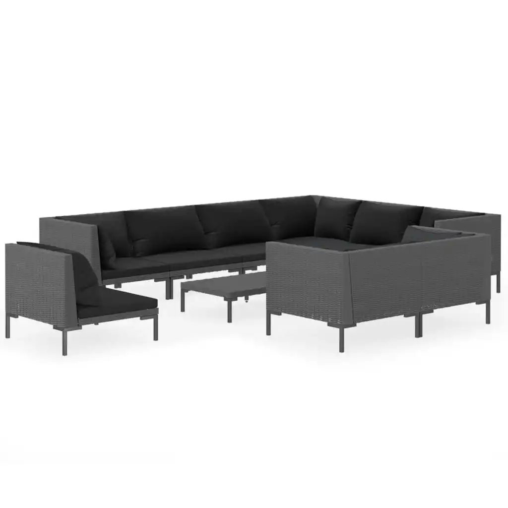 10 Piece Garden Lounge Set with Cushions Poly Rattan Dark Grey 3099881