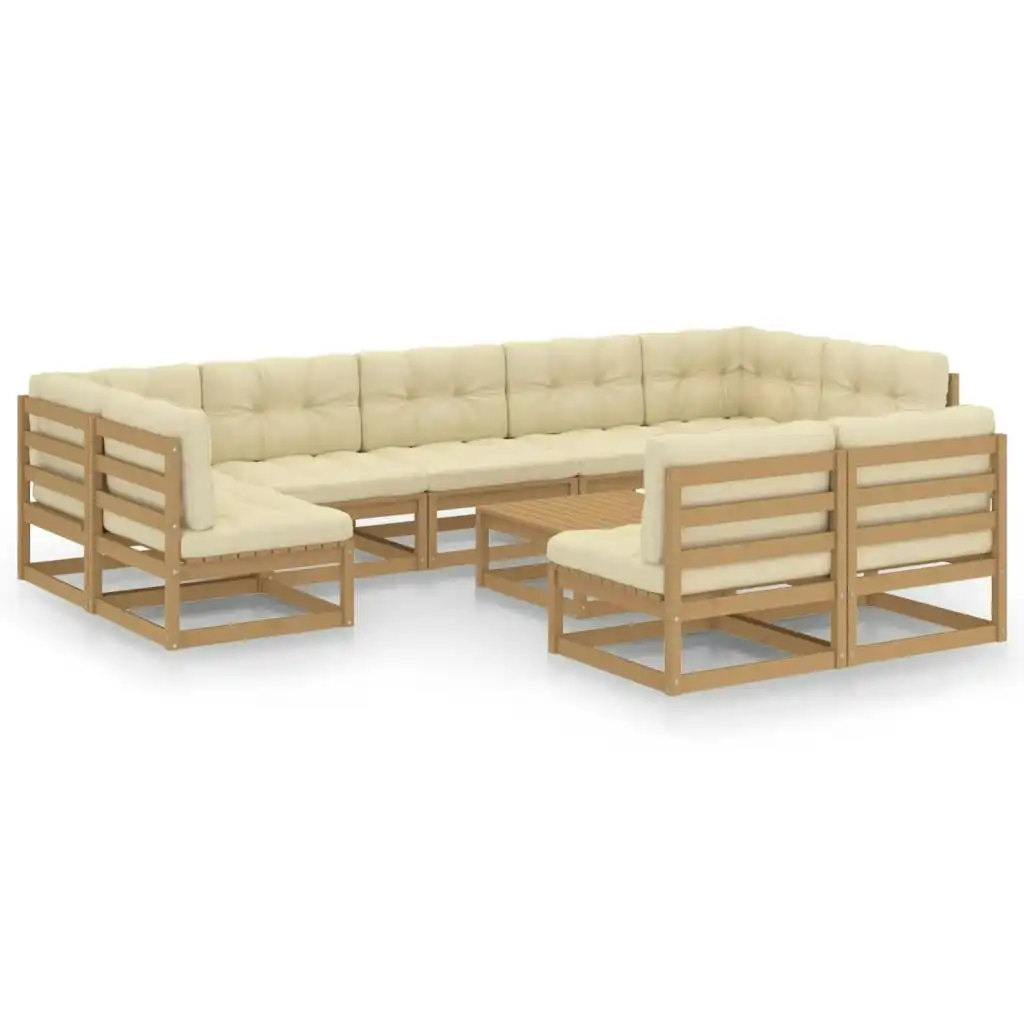 10 Piece Garden Lounge Set&Cushions Honey Brown Solid Pinewood 3077222
