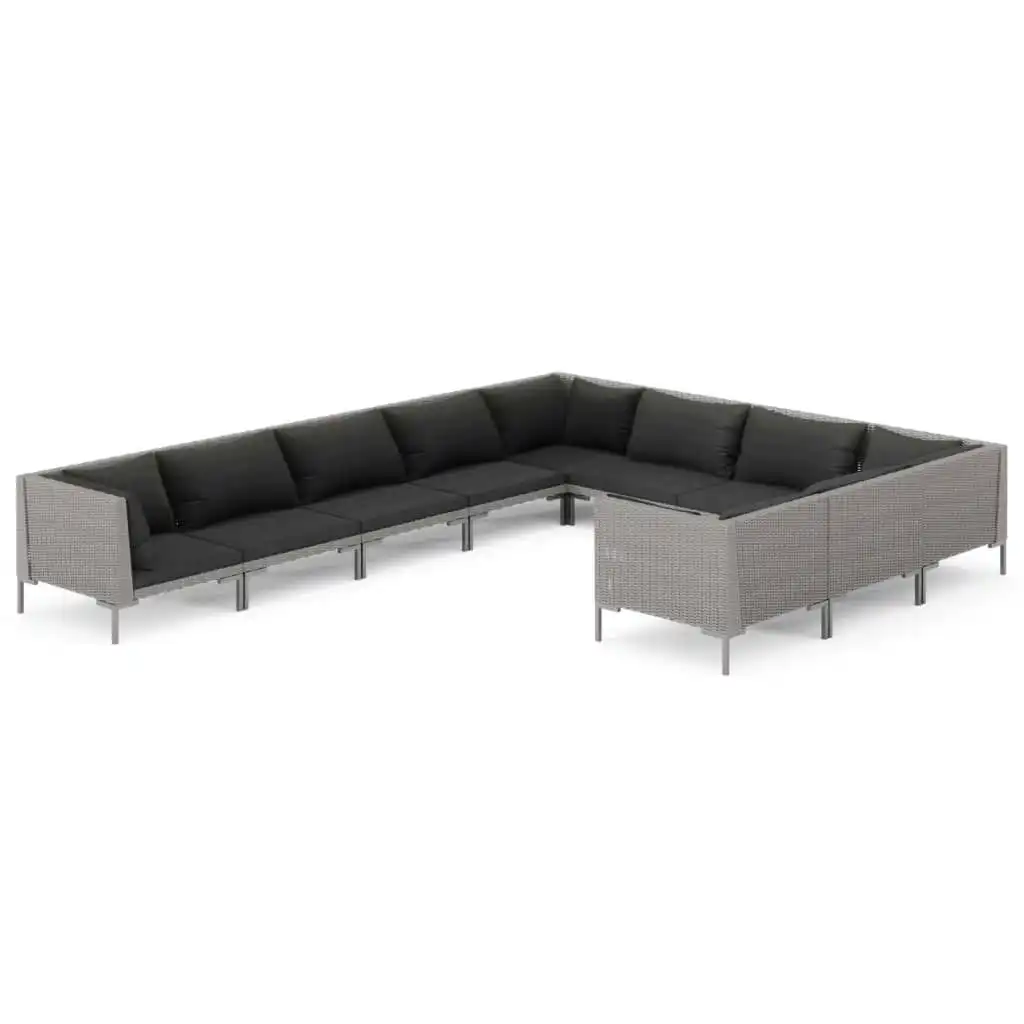 10 Piece Garden Lounge Set with Cushions Poly Rattan Dark Grey 3099912