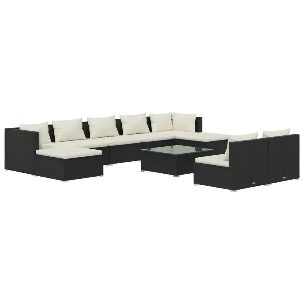 10 Piece Garden Lounge Set with Cushions Black Poly Rattan 3102007