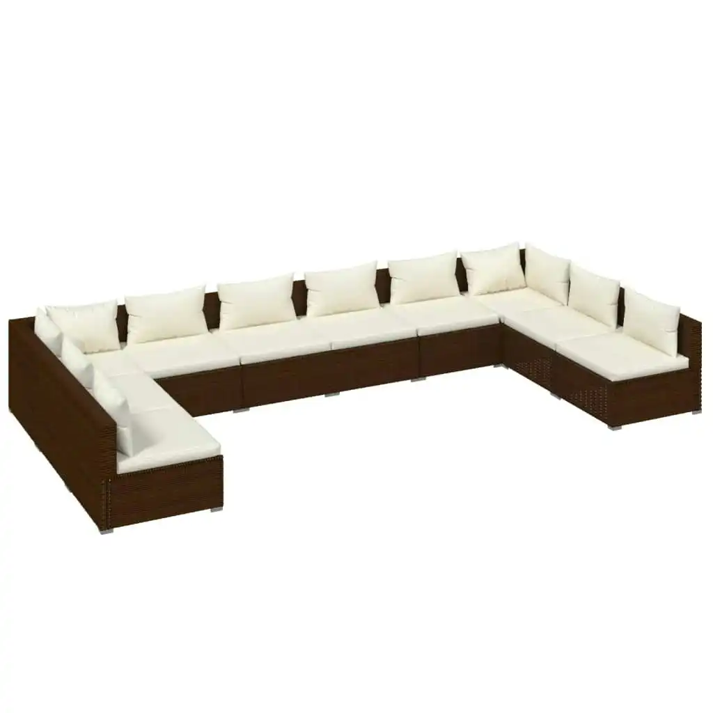 10 Piece Garden Lounge Set with Cushions Poly Rattan Brown 3101922