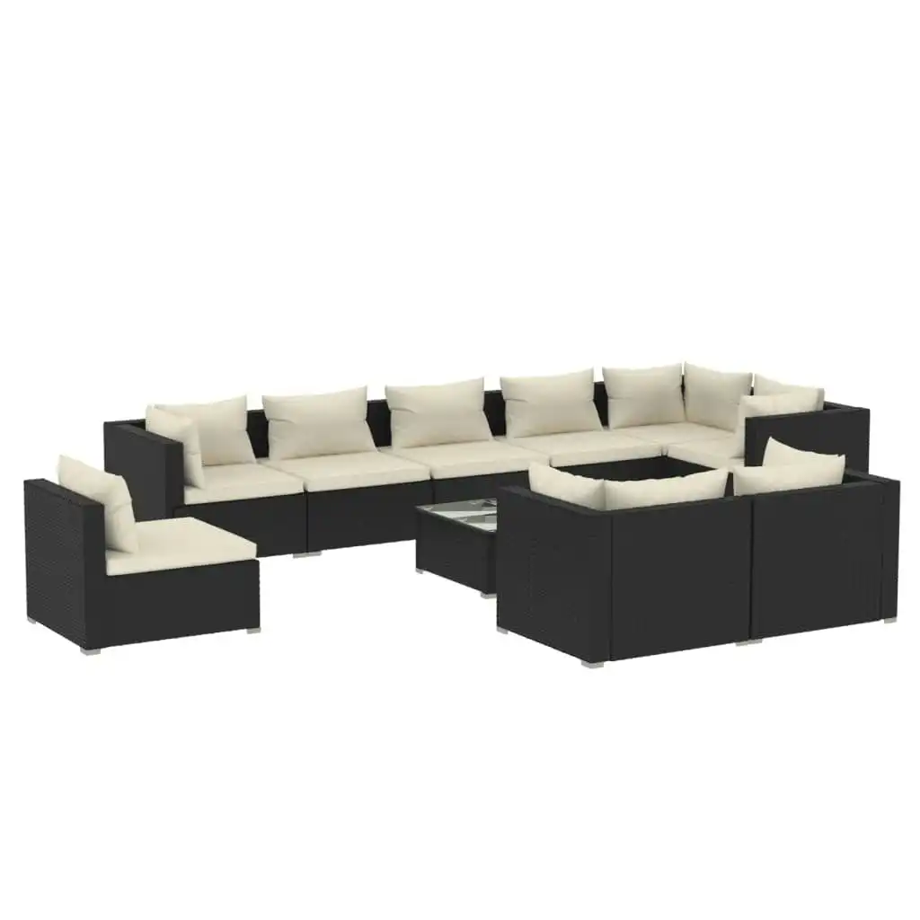 10 Piece Garden Lounge Set with Cushions Poly Rattan Black 3102631