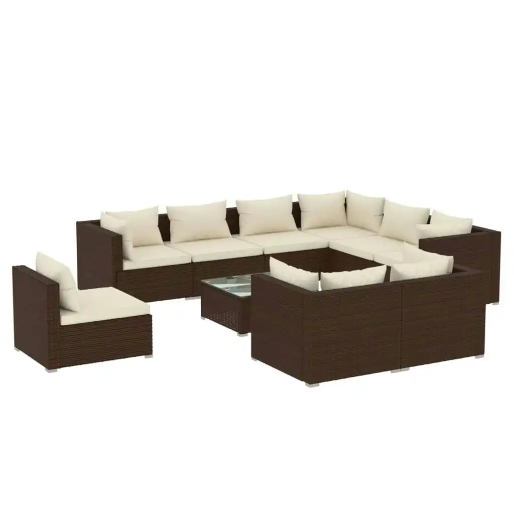 10 Piece Garden Lounge Set with Cushions Poly Rattan Brown 3102650