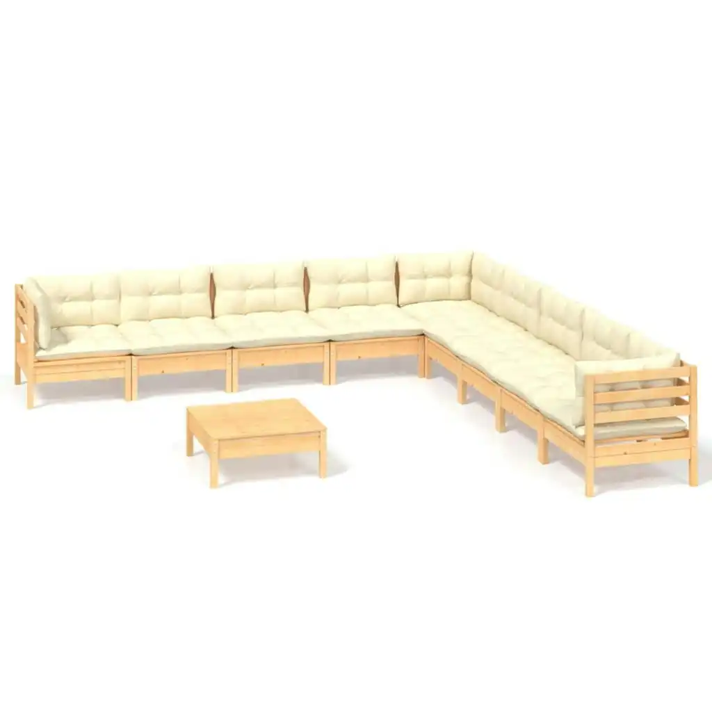 10 Piece Garden Lounge Set with Cream Cushions Solid Pinewood 3096821