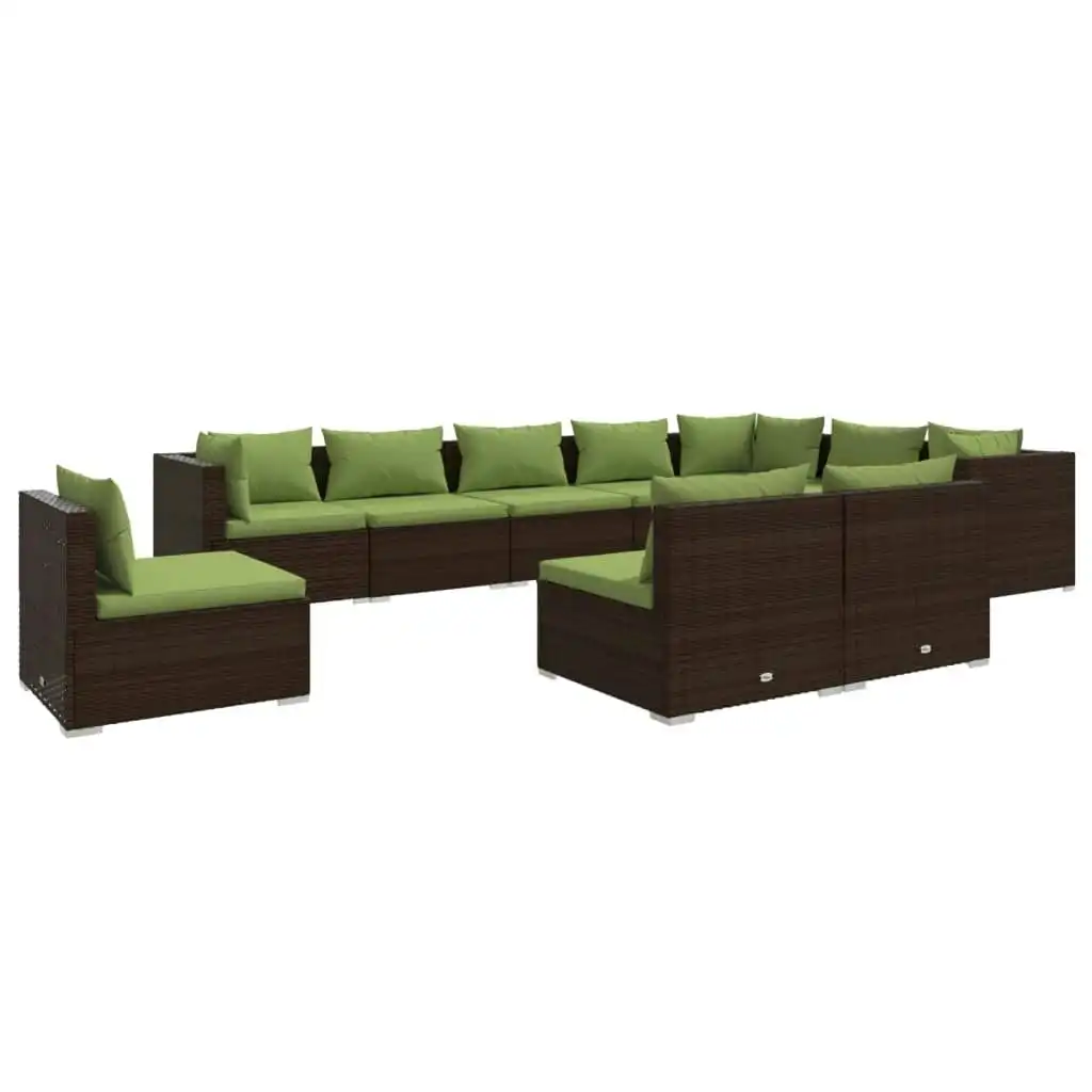 10 Piece Garden Lounge Set with Cushions Poly Rattan Brown 3102596