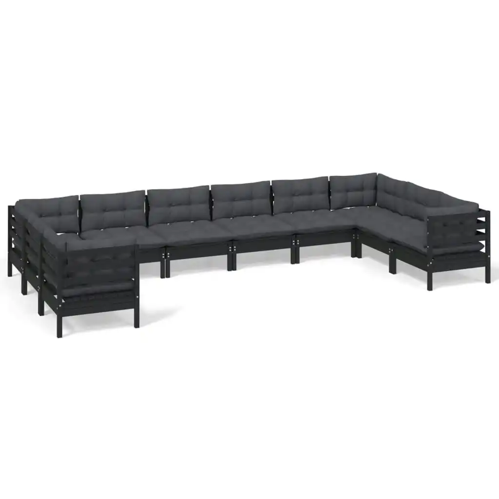 10 Piece Garden Lounge Set with Cushions Black Pinewood 3097335