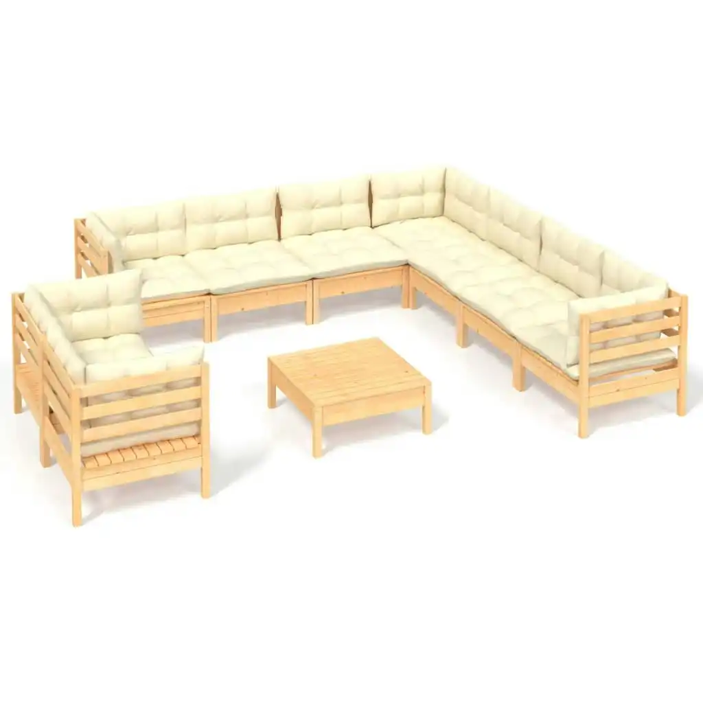 10 Piece Garden Lounge Set with Cream Cushions Solid Pinewood 3096905