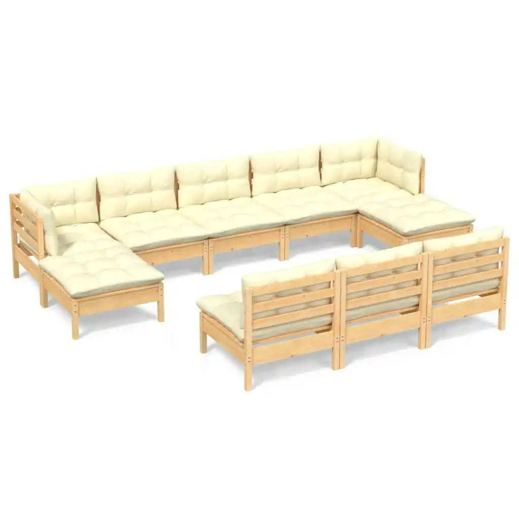 10 Piece Garden Lounge Set with Cream Cushions Pinewood 3097115