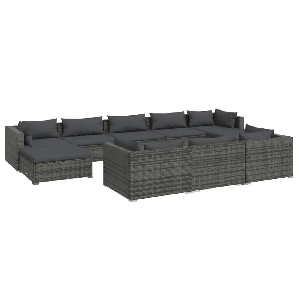 10 Piece Garden Lounge Set with Cushions Grey Poly Rattan 3102045