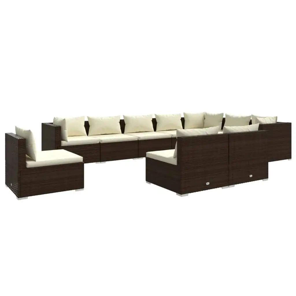 10 Piece Garden Lounge Set with Cushions Poly Rattan Brown 3102594