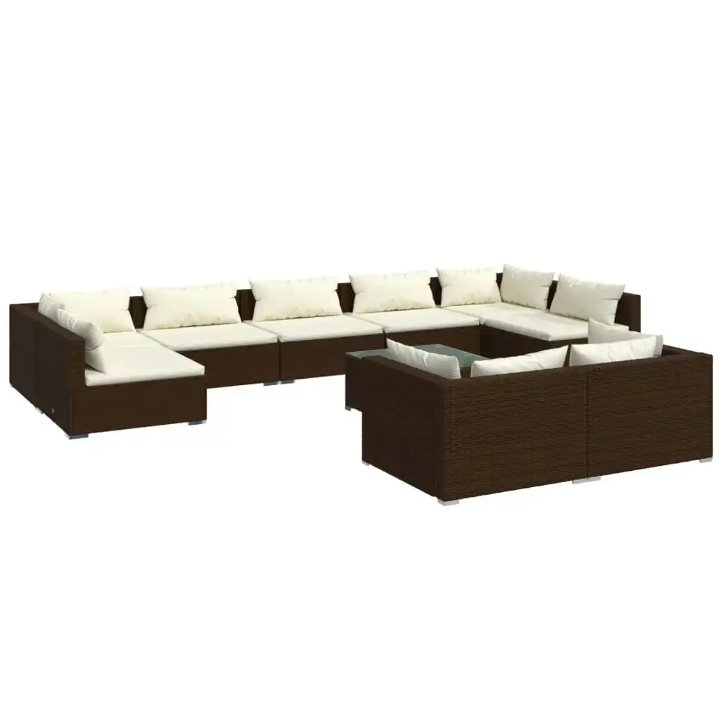 10 Piece Garden Lounge Set with Cushions Brown Poly Rattan 3102066